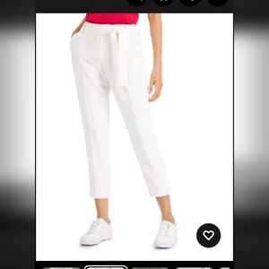 Bar III Women's White Textured Crepe Pants Size 4 | Side Tie Ankle Career Chic
